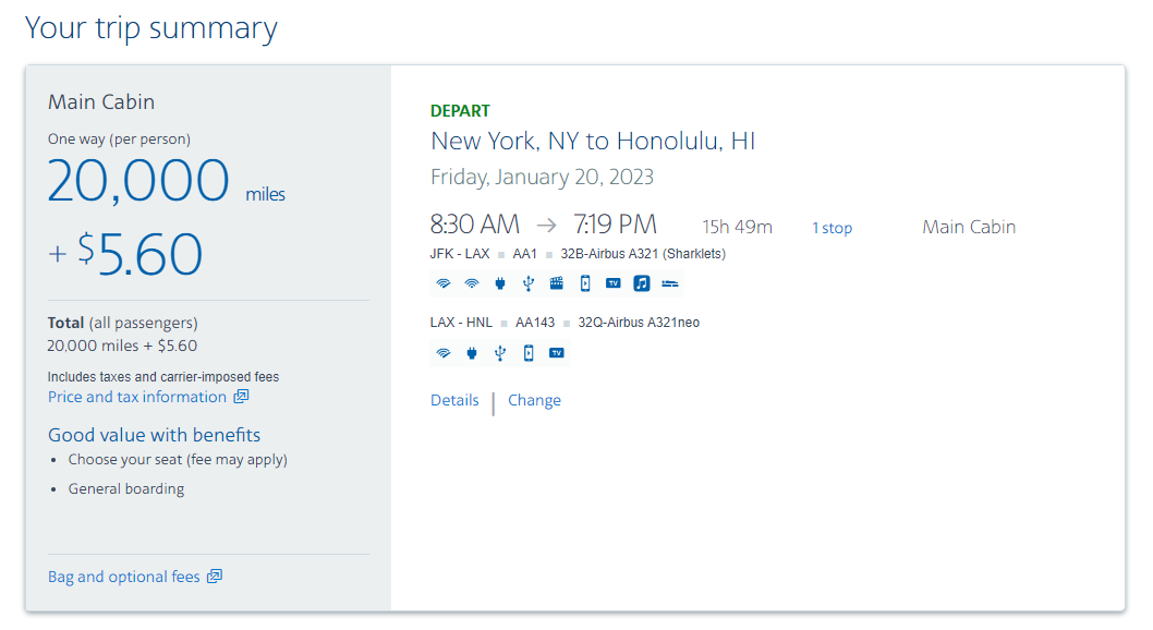 Booking an AAdvantage off-peak award to Hawaii