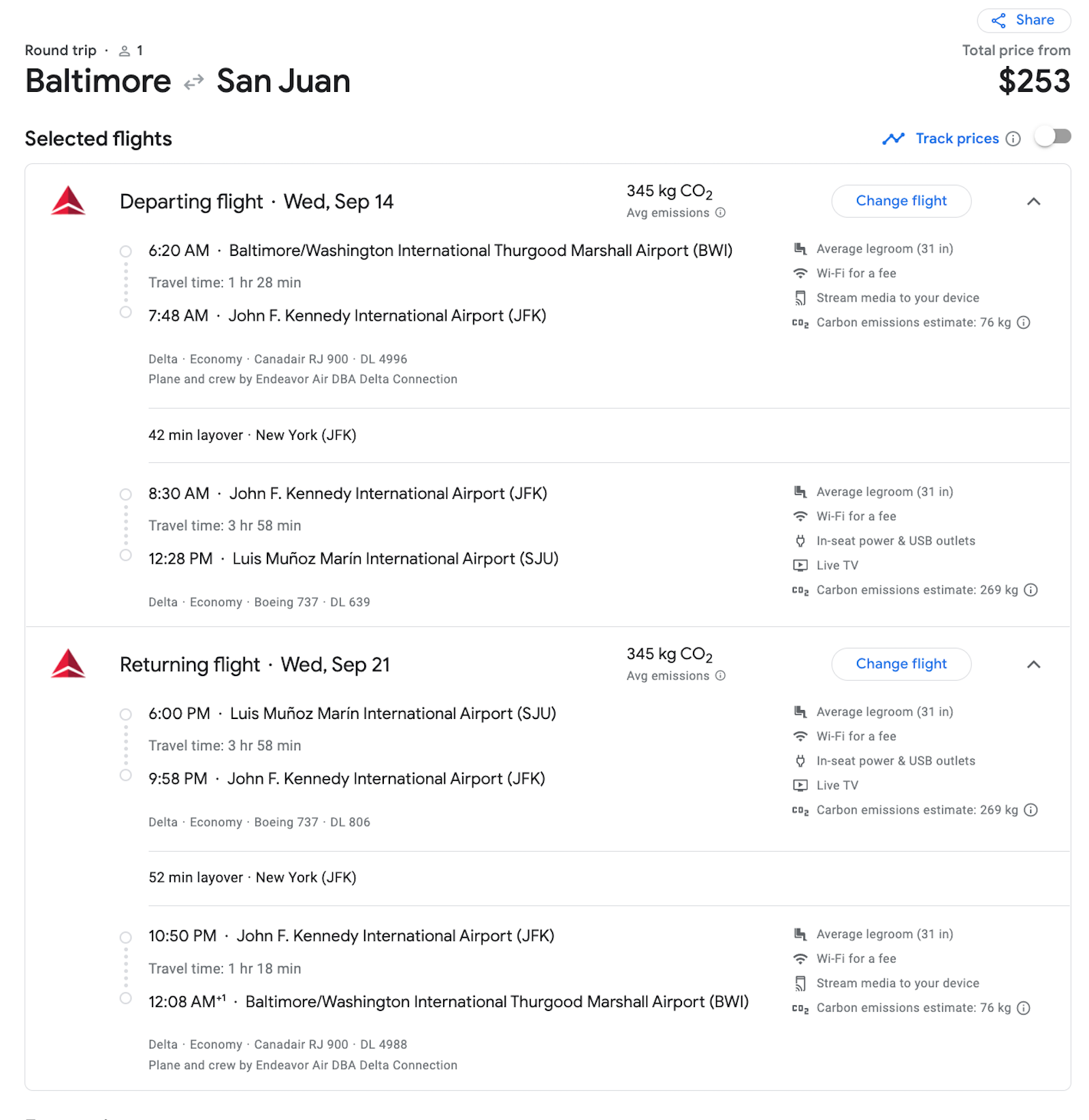 delta booking screenshot