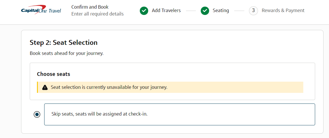 No seats through Capital One Travel