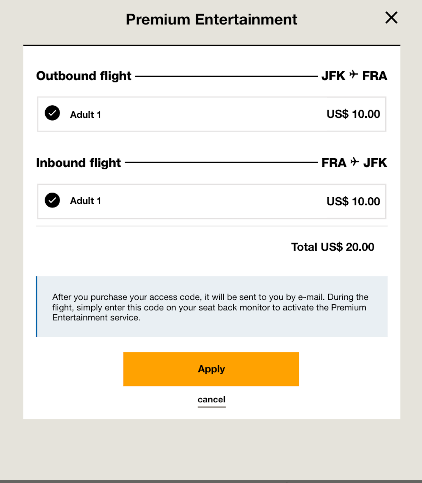 Condor premium entertainment option
