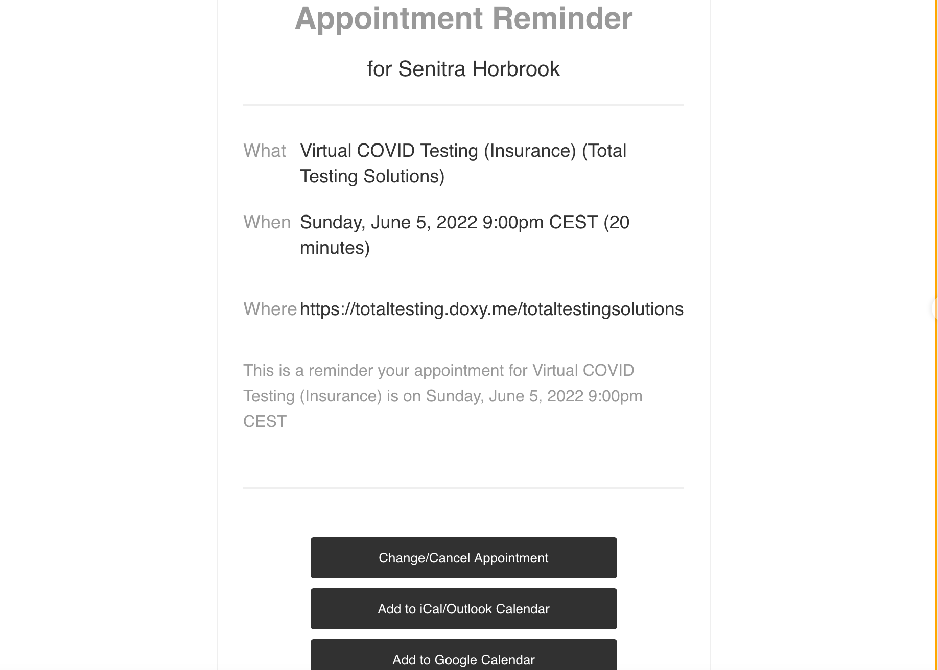 covid test reminder email