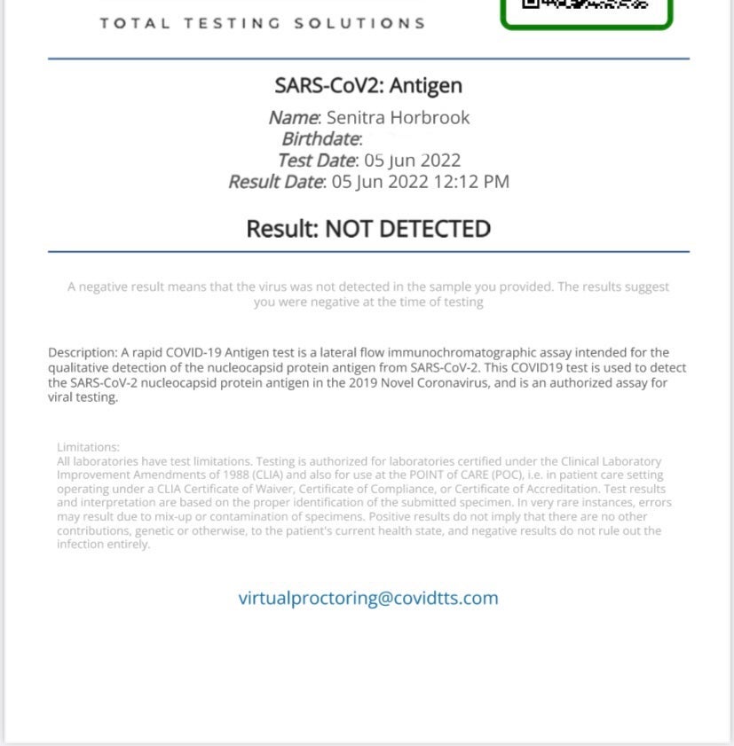 covid test result