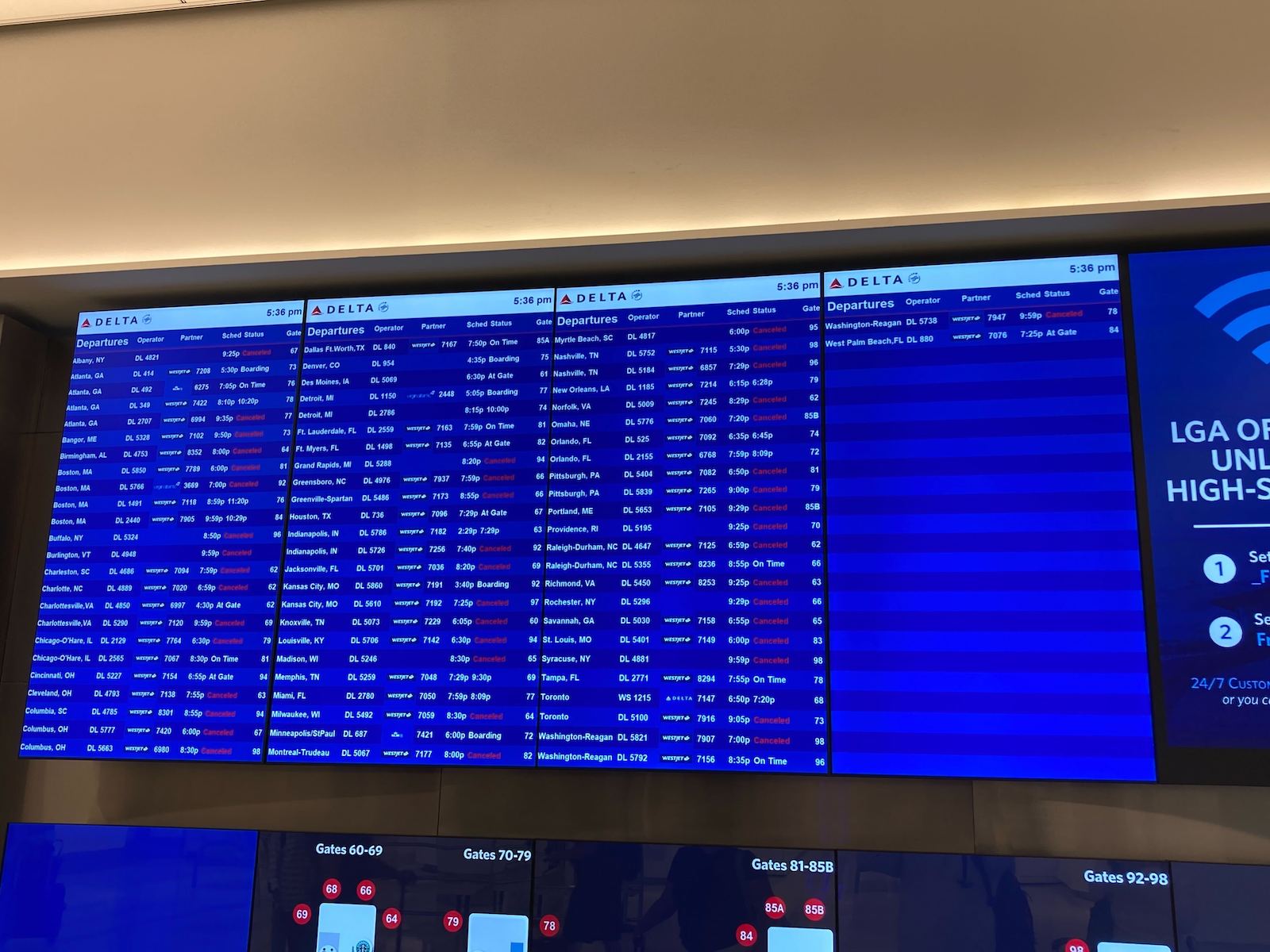 Departures and arrivals board LaGuardia