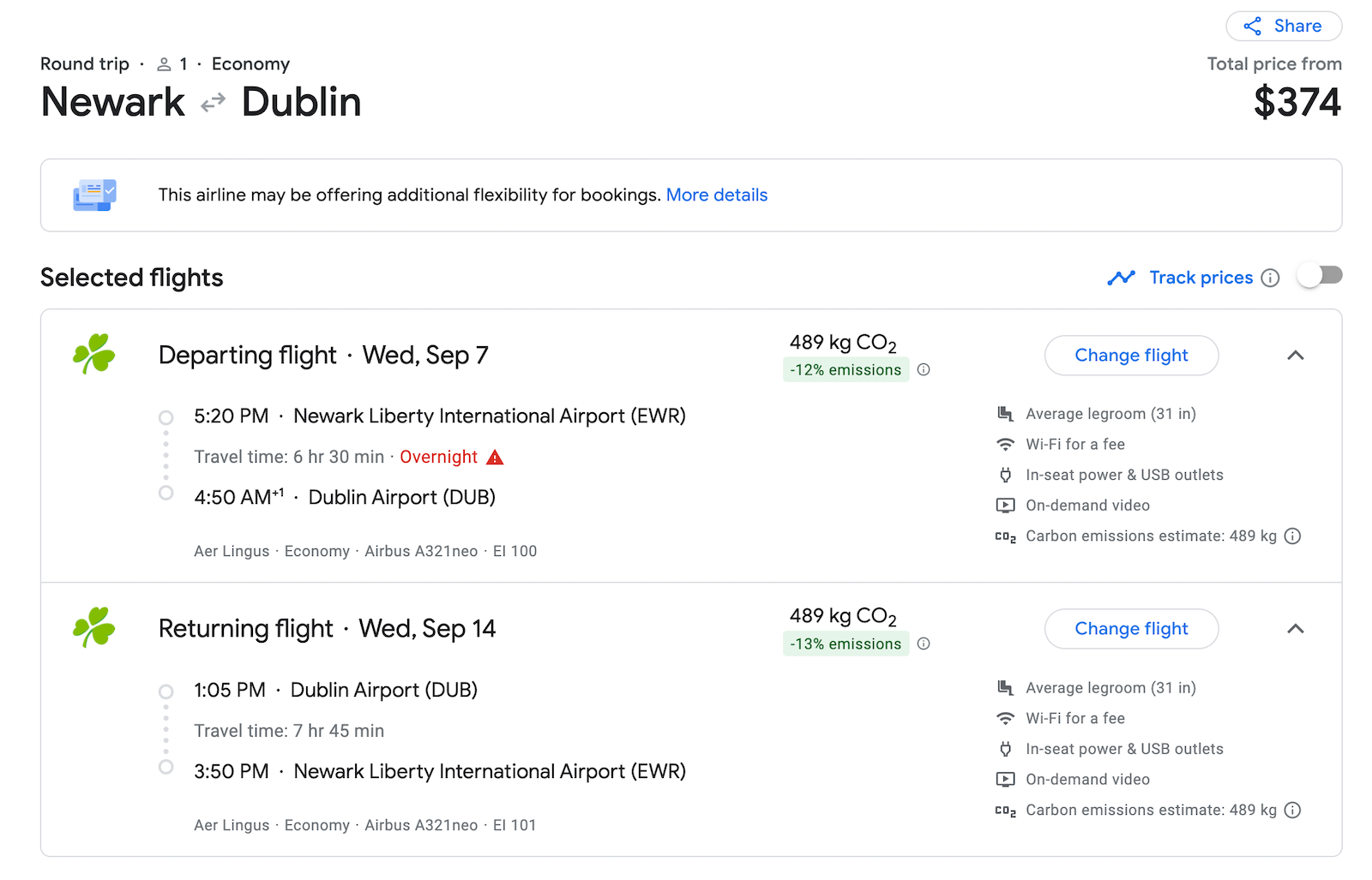 aer lingus booking screenshot