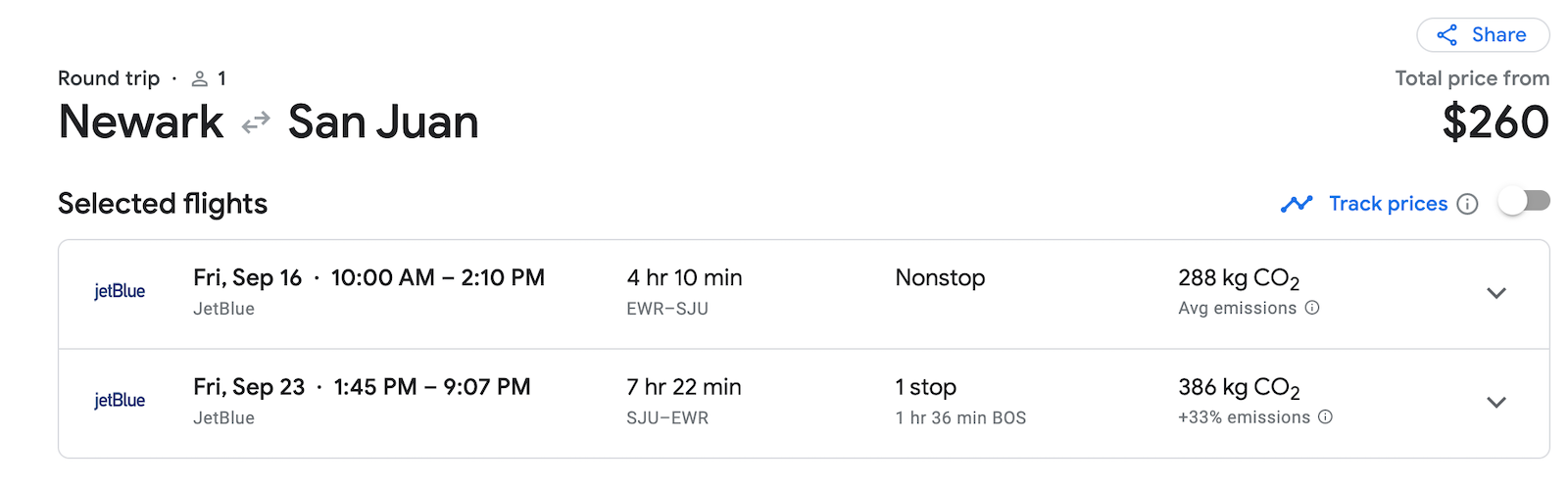 jetblue booking screenshot