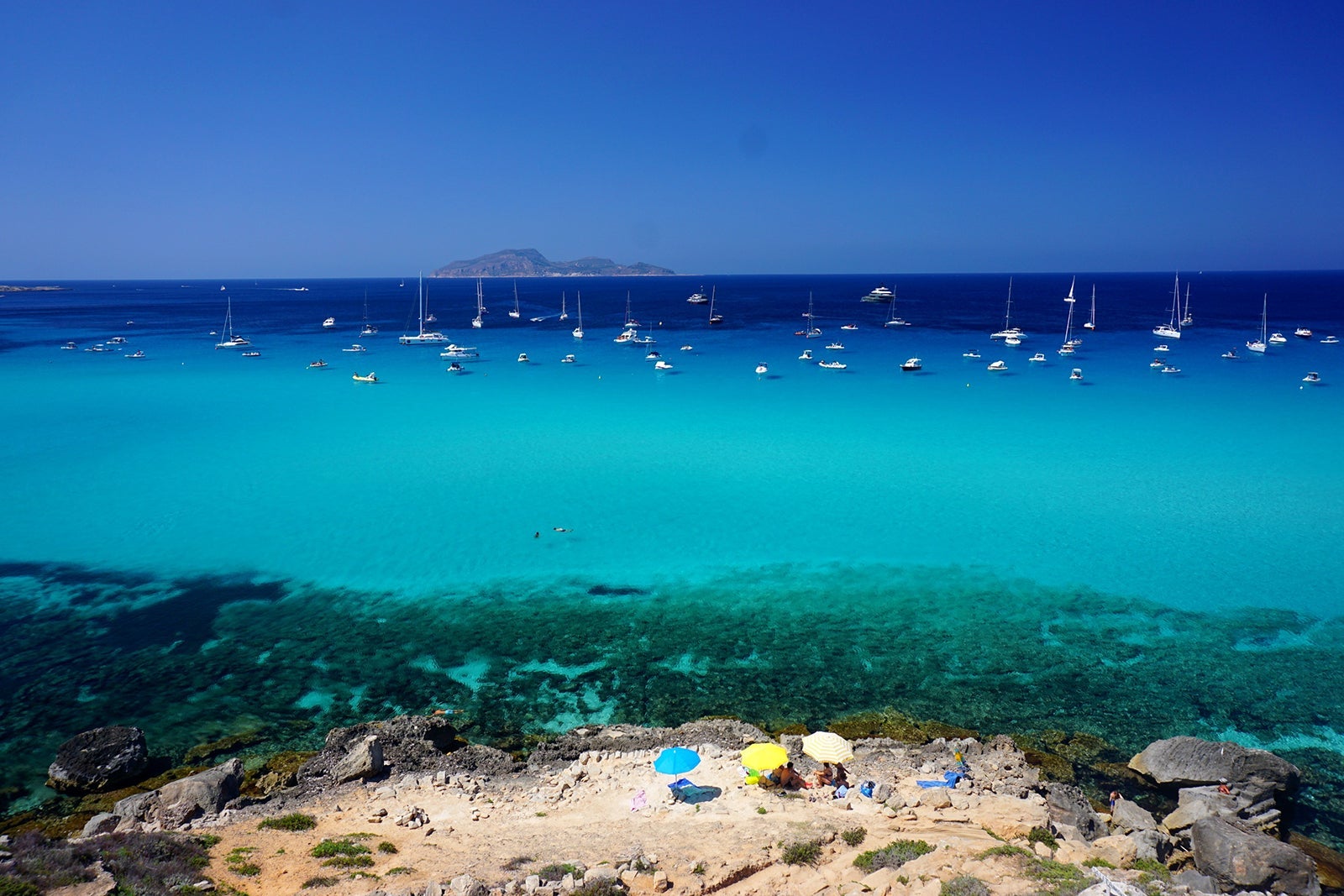 View from Favignana beach over sea to another island