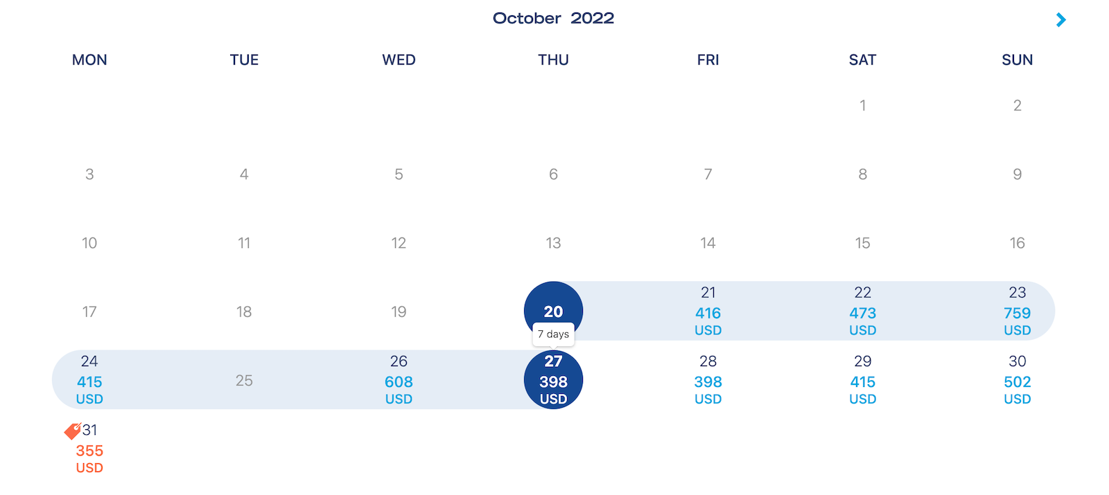 French bee LAX ORL fare calendar