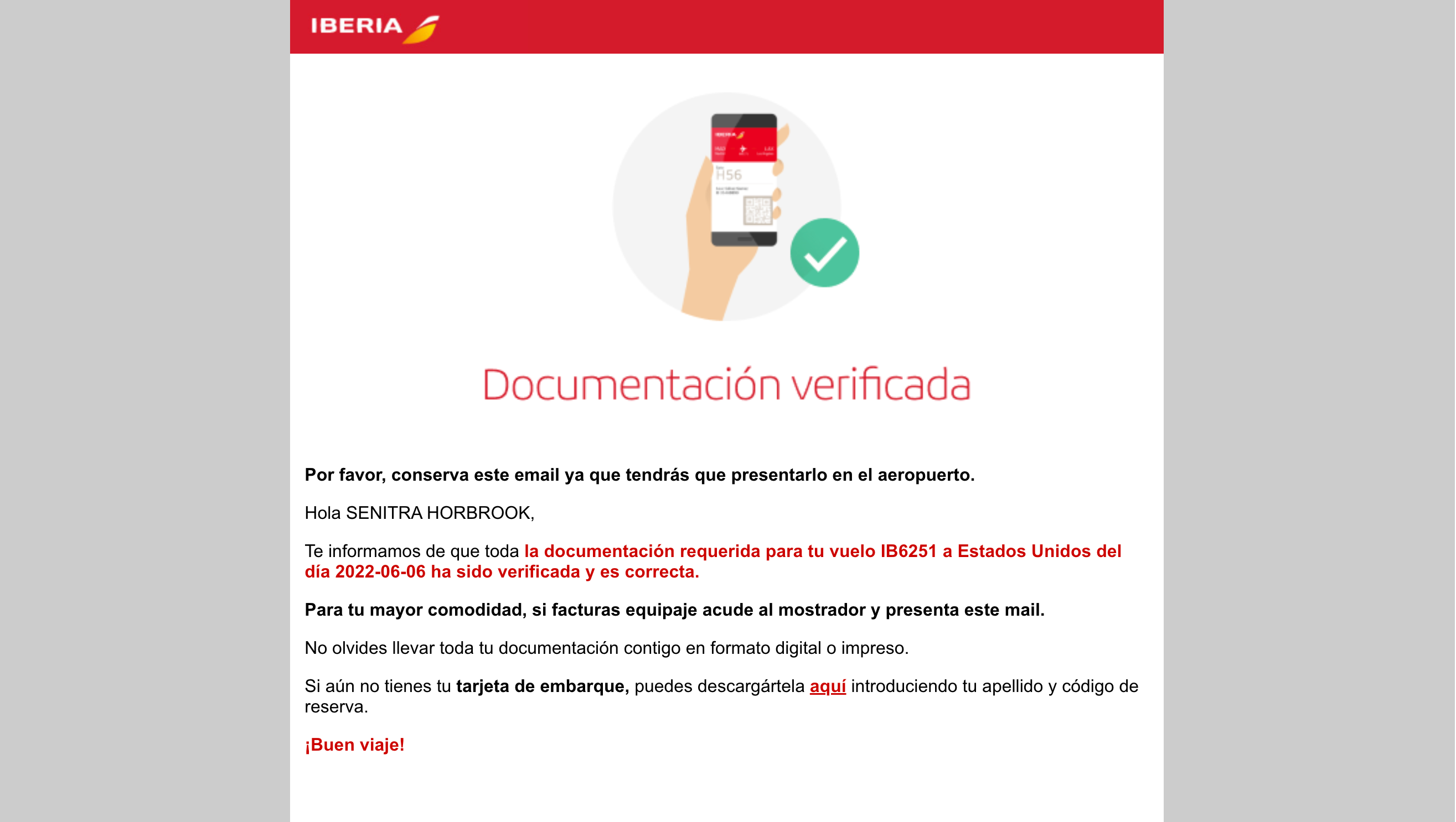 iberia confirmation