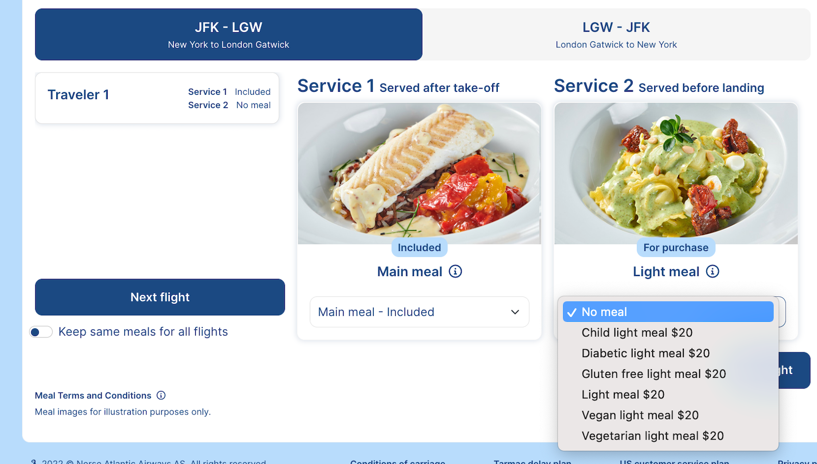 meals on Norse flight