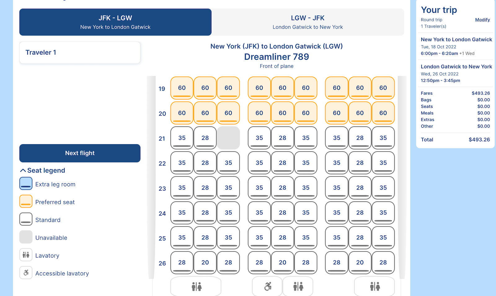 Norse Atlantic seat selection page