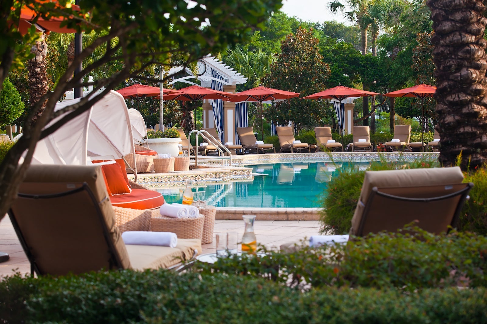 Hotel pool with lounge chairs