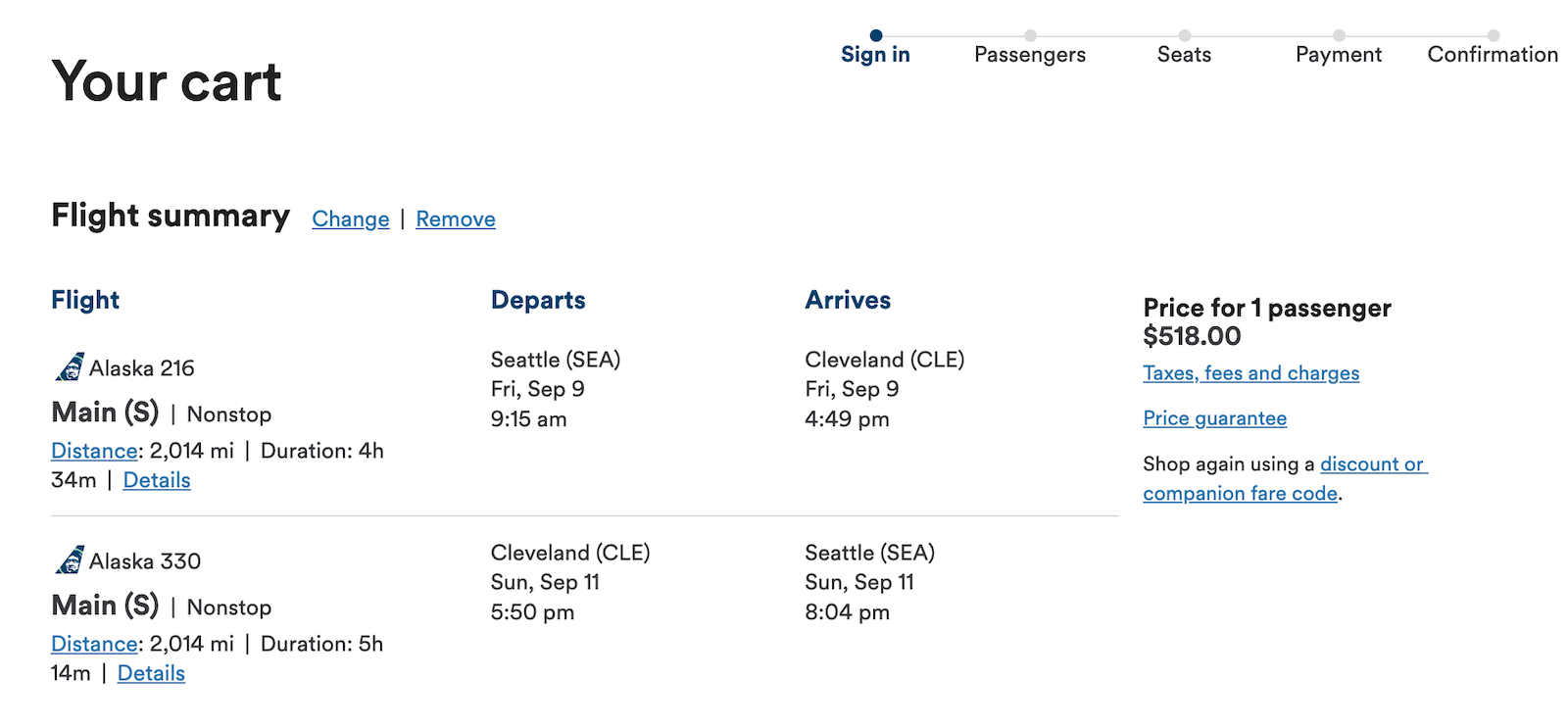 alaska airlines booking screenshot