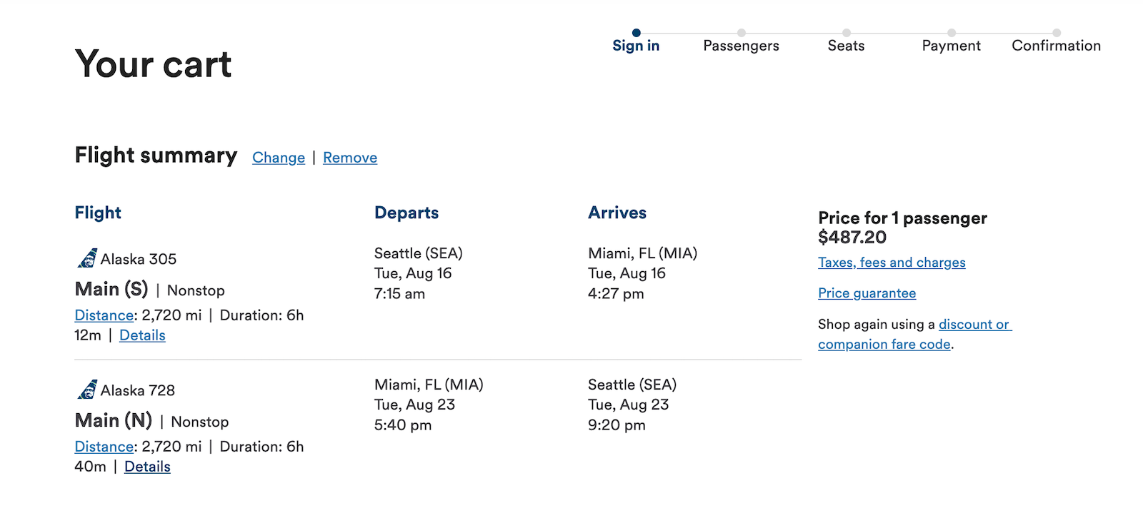 alaska airlines booking screenshot