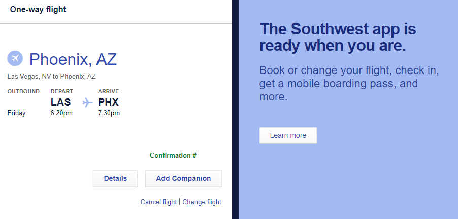 Repricing a Southwest flight