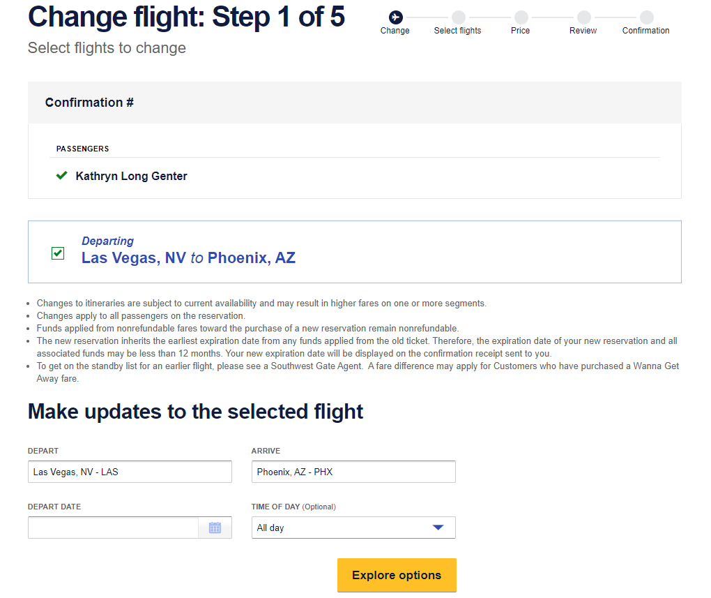 Repricing a Southwest flight