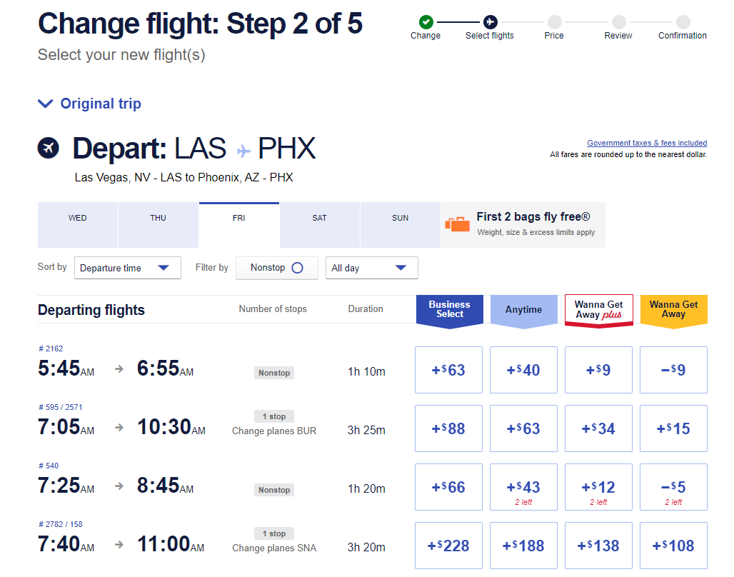 Repricing a Southwest flight