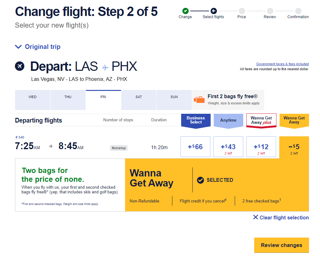 Repricing a Southwest flight