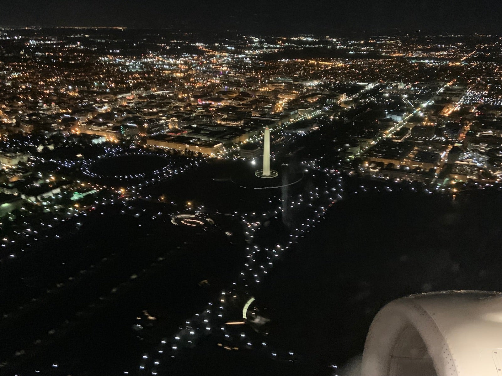 taking off from DCA with a view of the Washington Monument