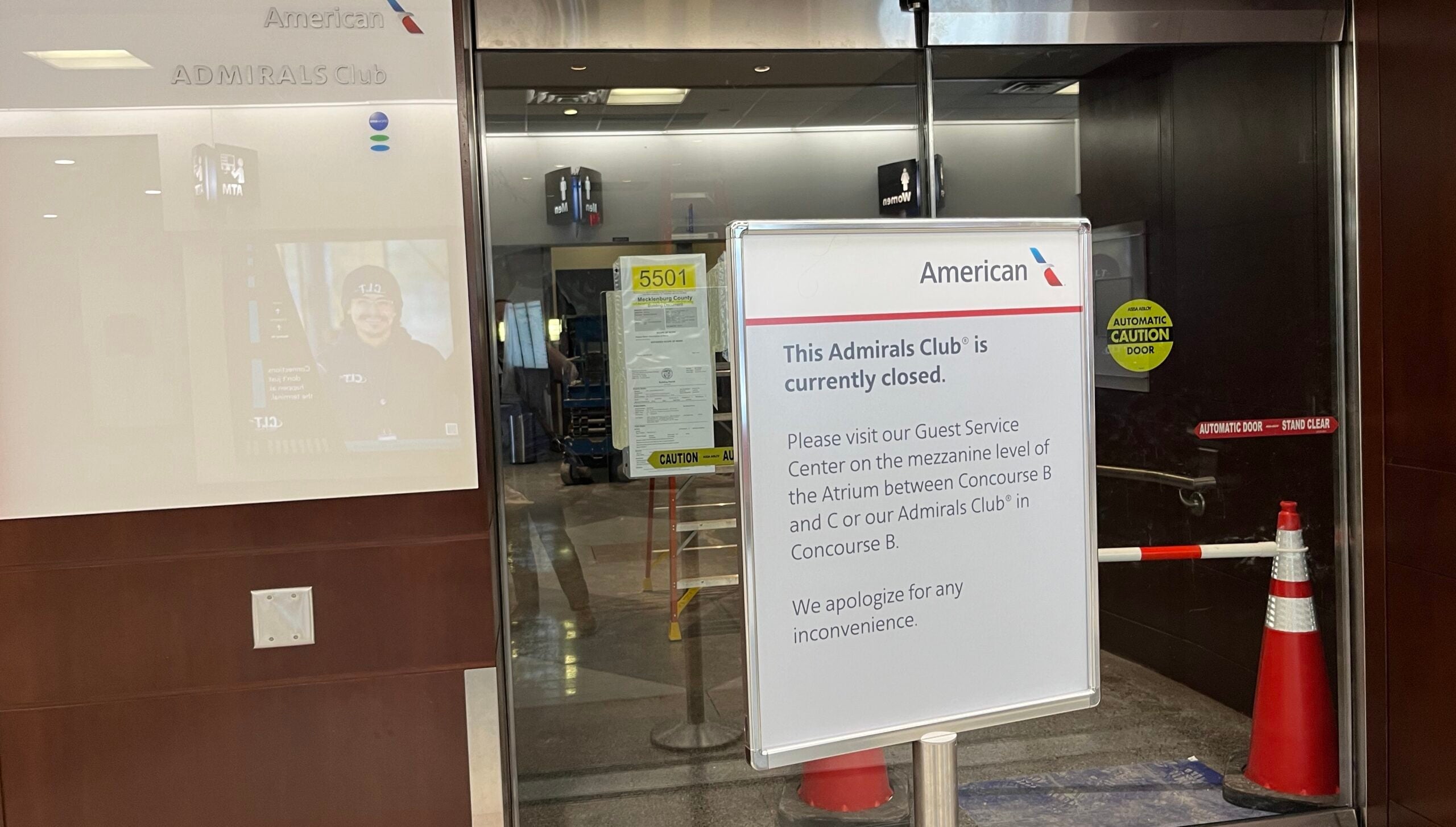 Terminal C Admirals Club at CLT while closed for repairs
