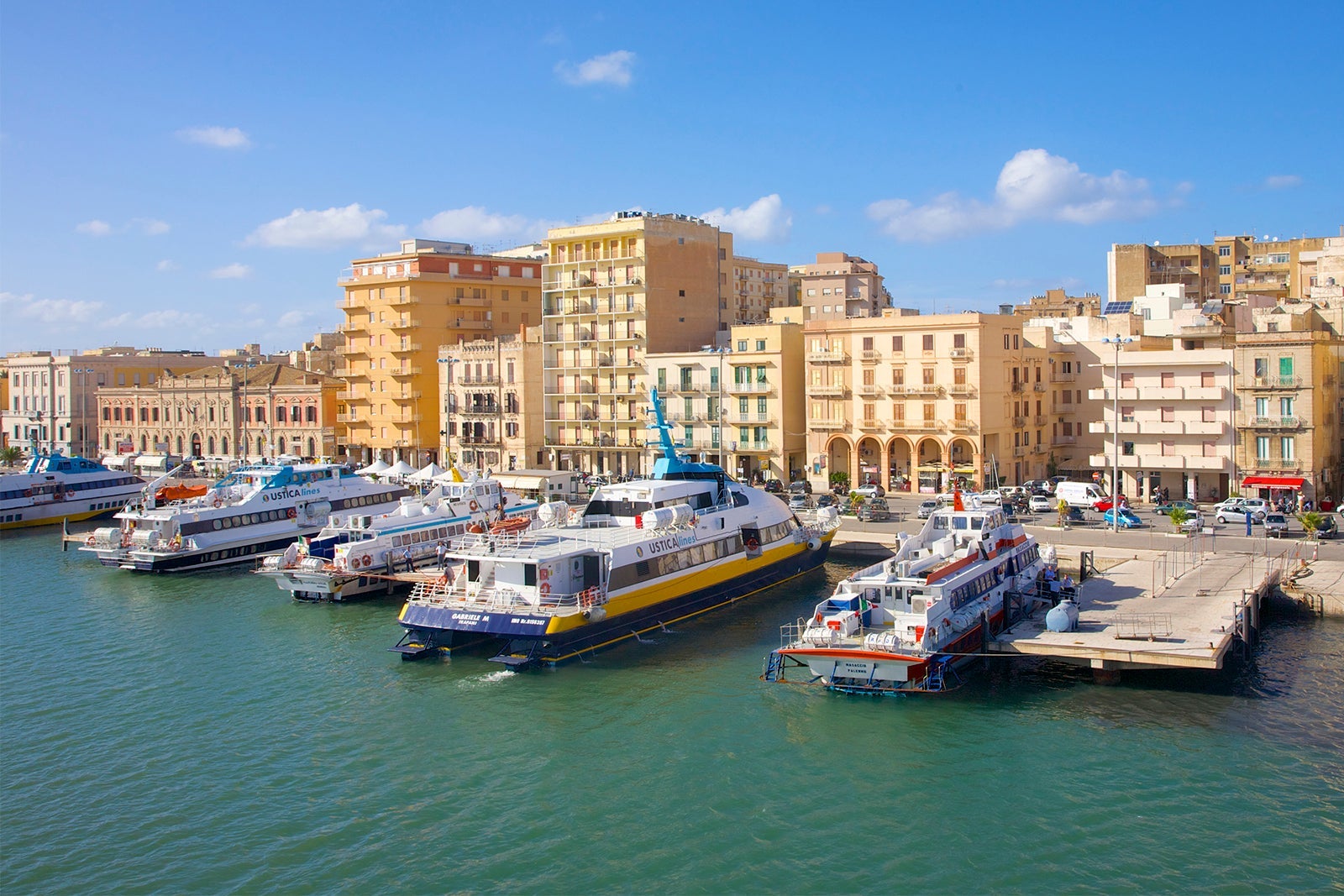 Ferries docked in Trapani's harbor