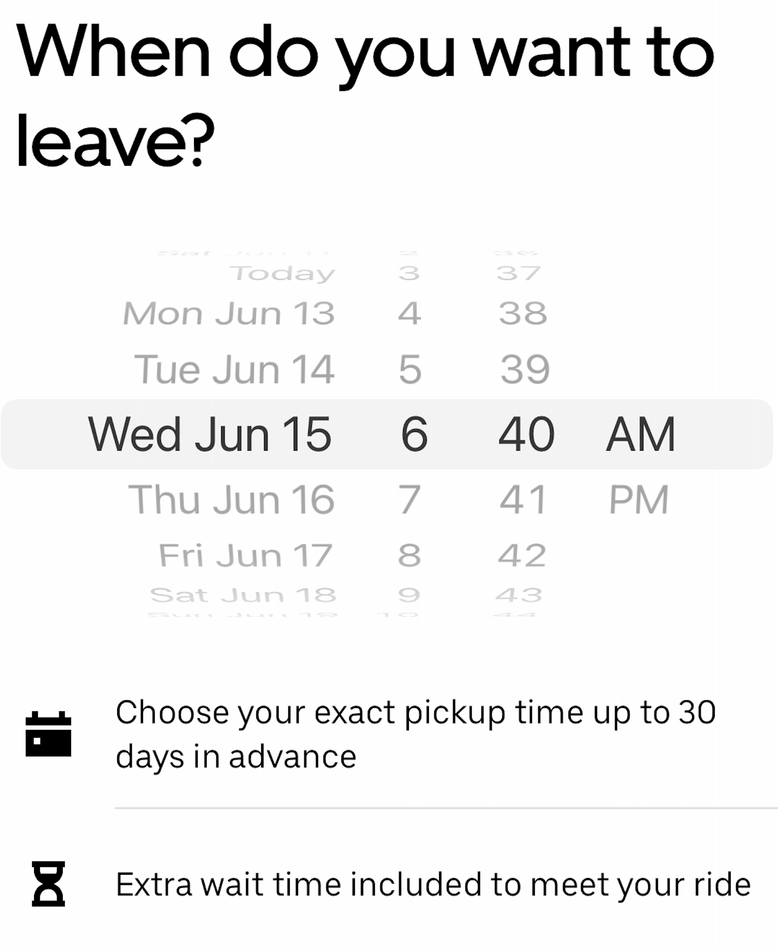 screenshot of an uber reservation