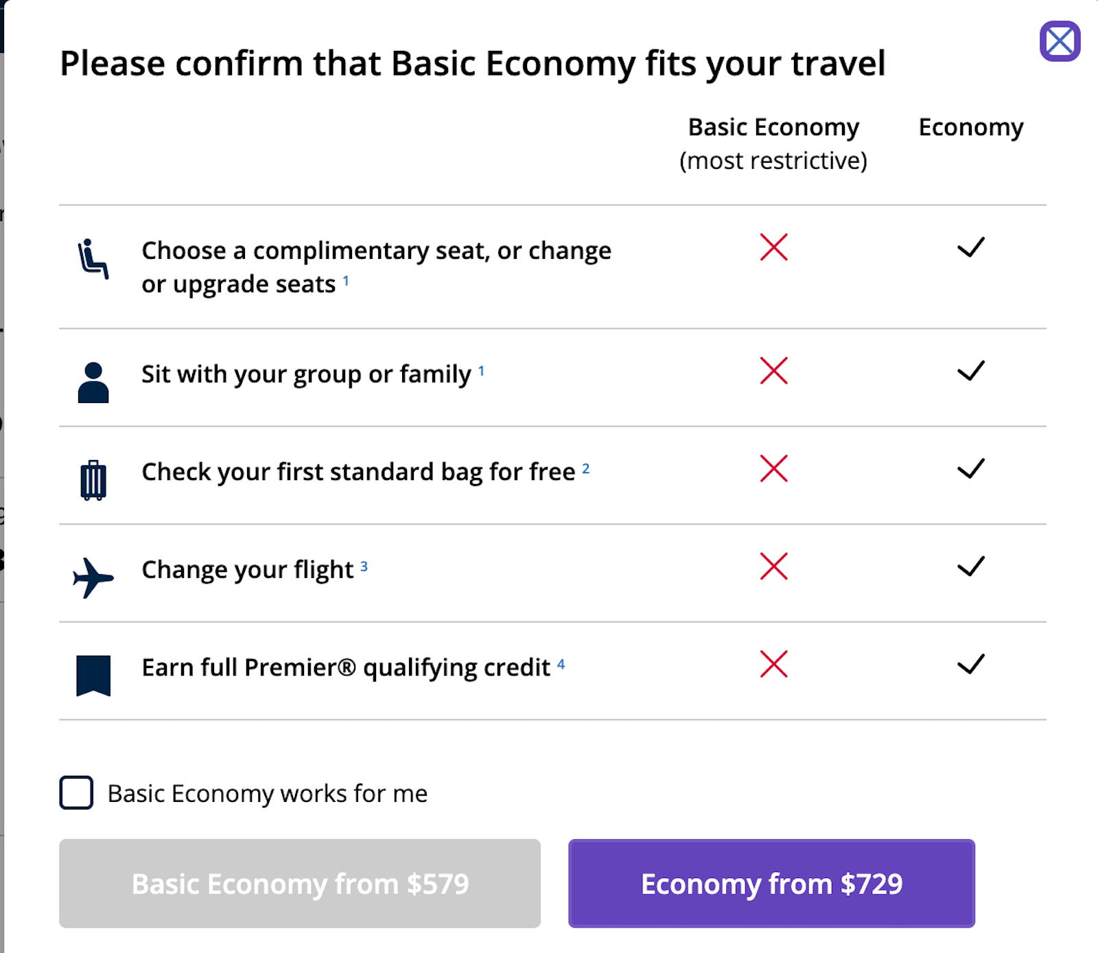 United basic economy page