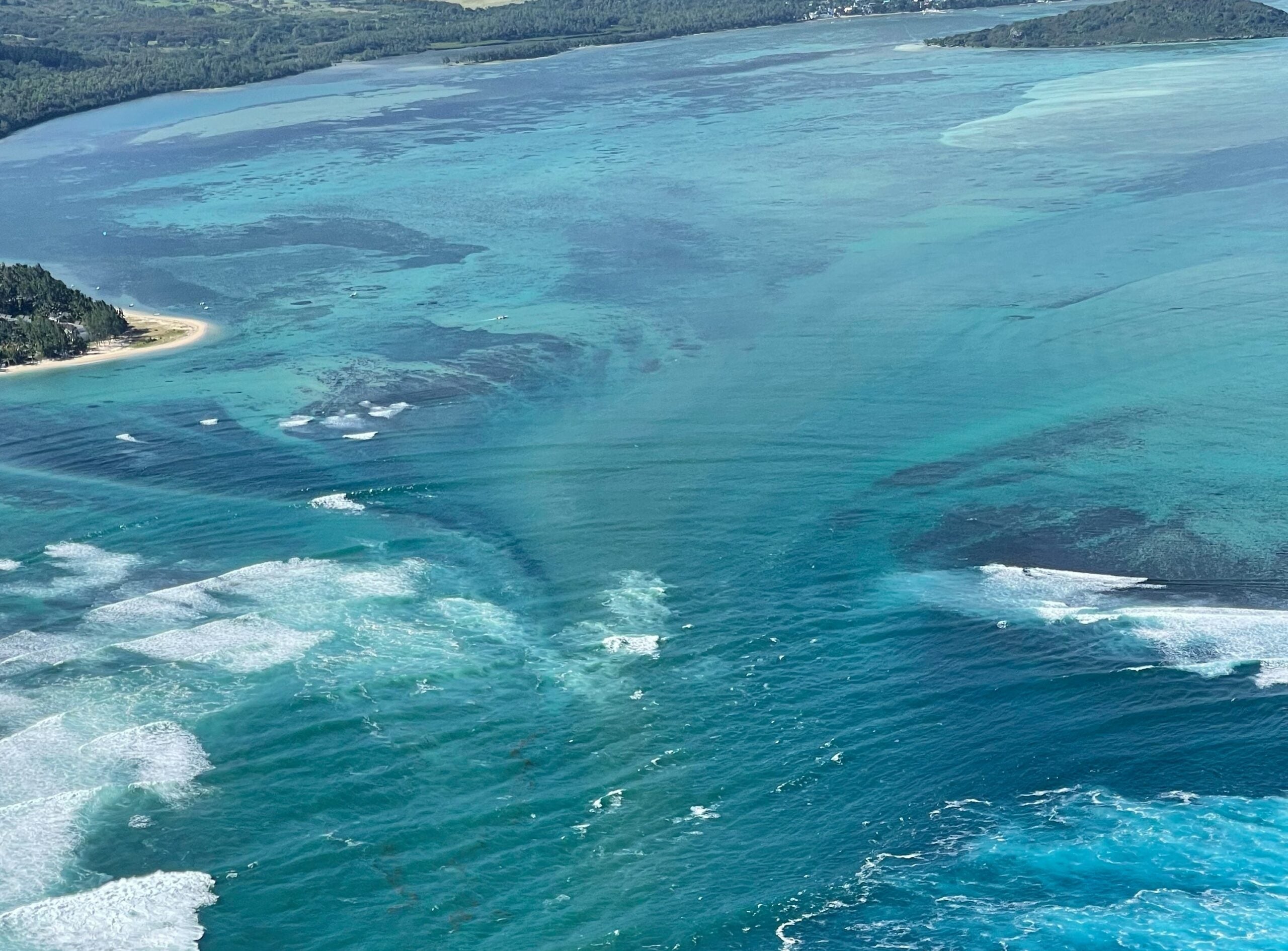 A close-up view of the underwater waterfall