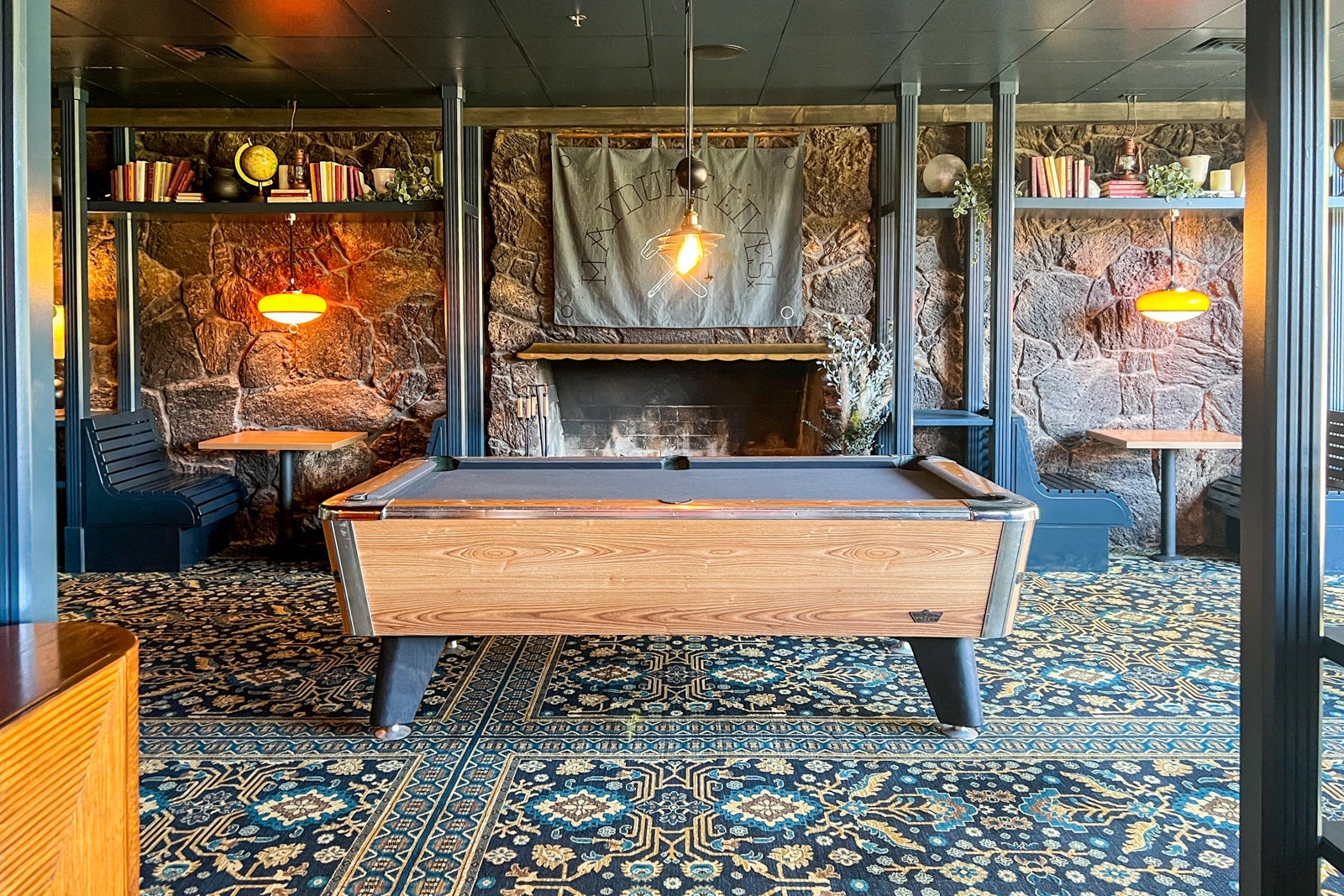 Pool table in hotel lounge