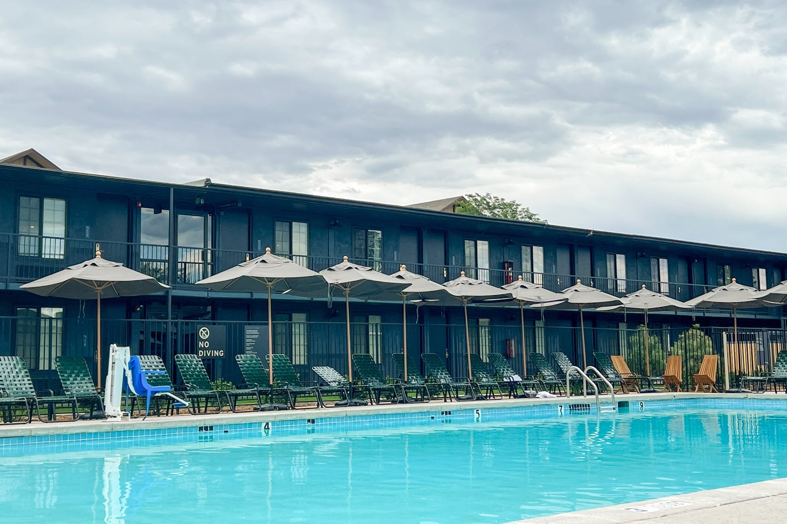 Hotel pool with lounge chairs