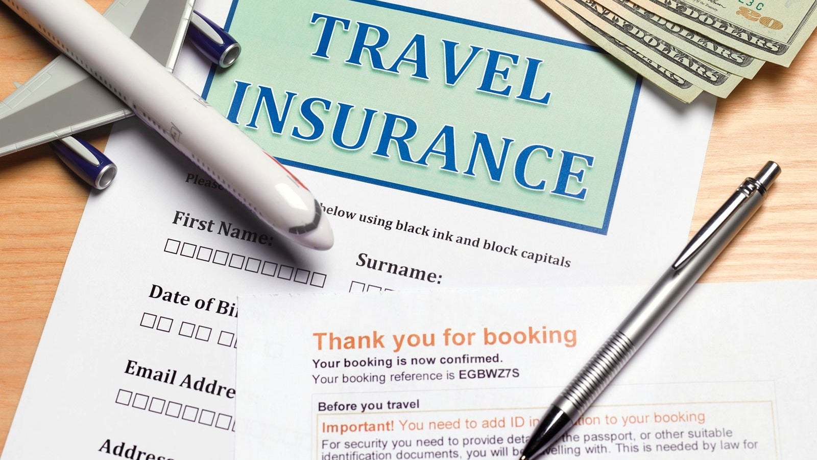 Close up of travel insurance form