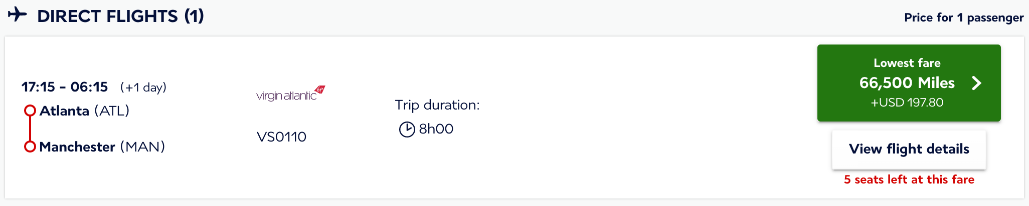 ATL to MAN award ticket