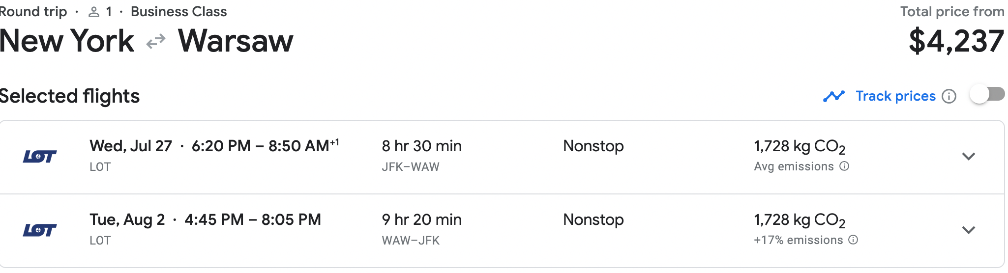 Booking a flight from JFK to WAW