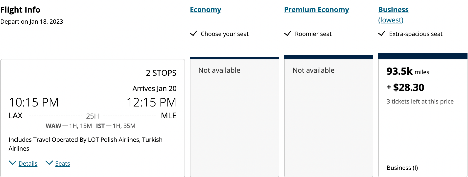 Booking a flight from LAX to MLE