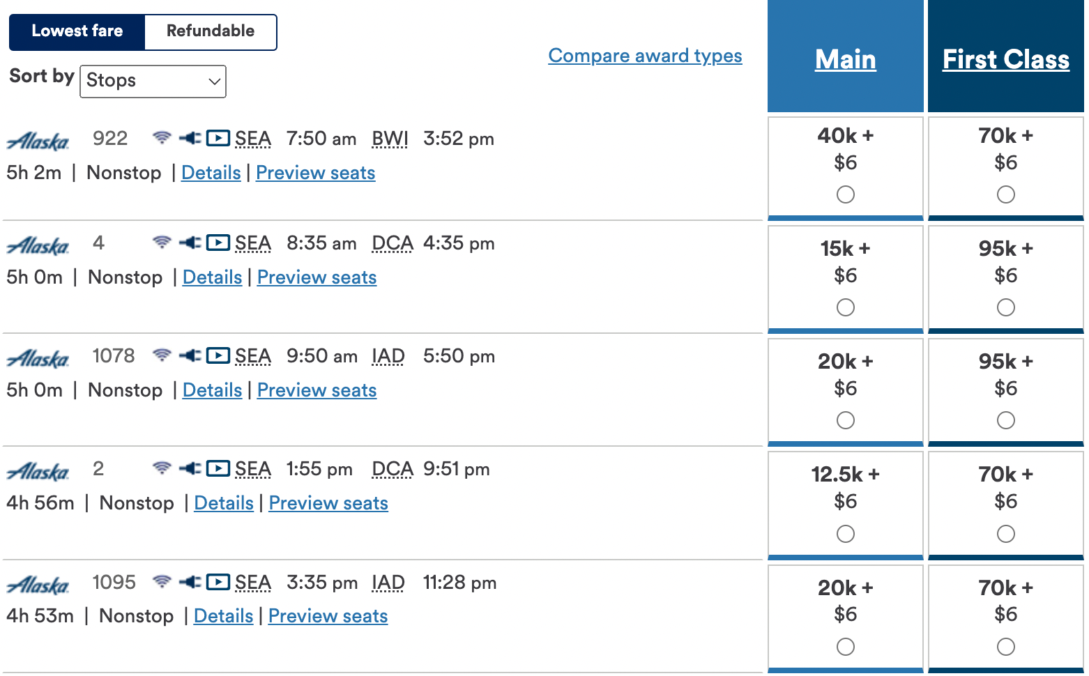 Booking a flight from SEA to WAS