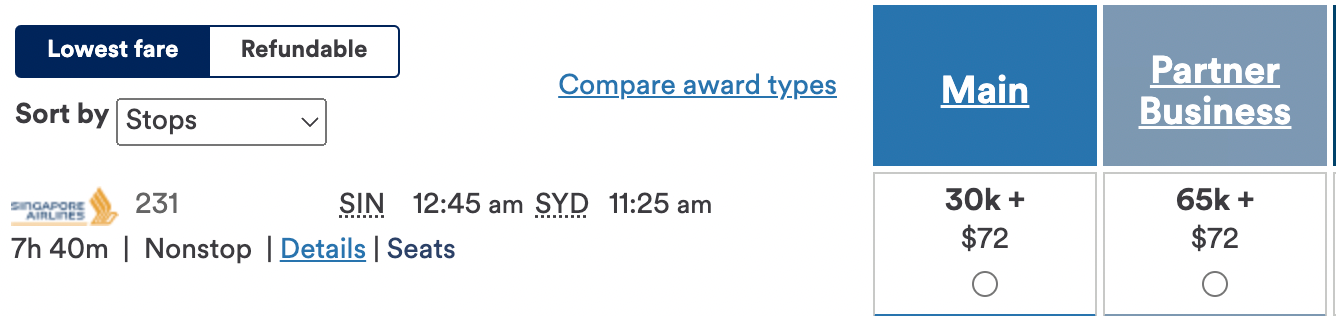 Booking a flight from SIN to SYD