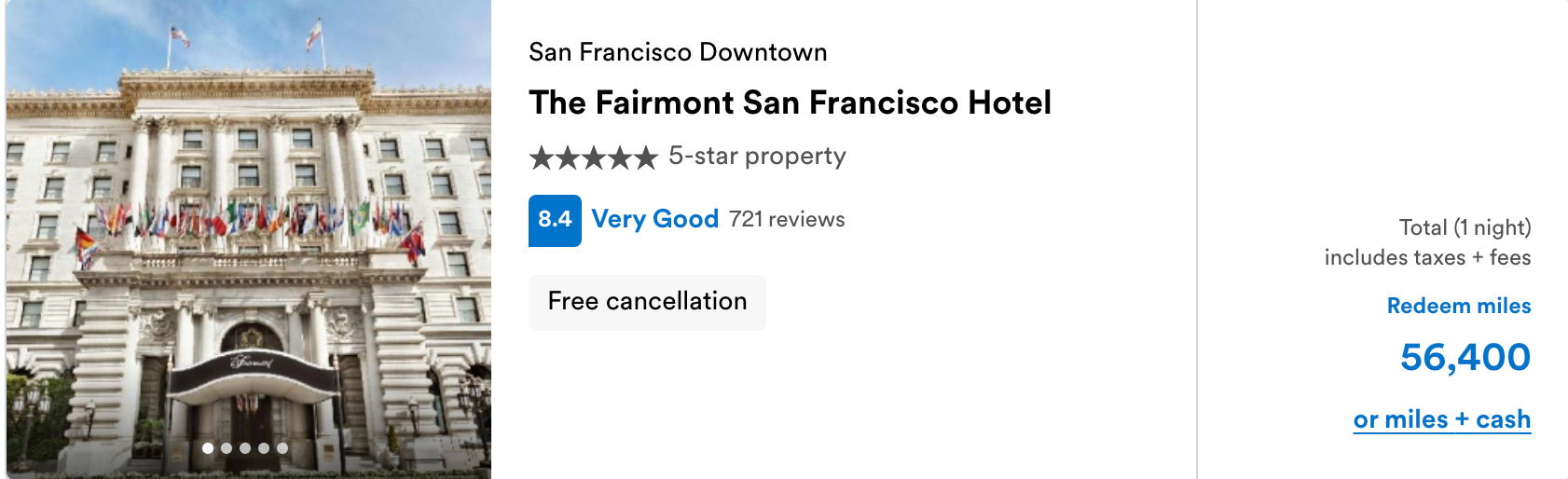 Booking a room at the Fairmont San Francisco on Alaska miles