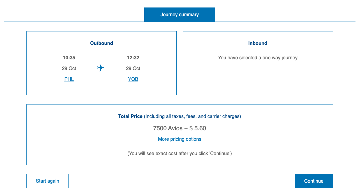 British Airways Award Philadelphia to Quebec City