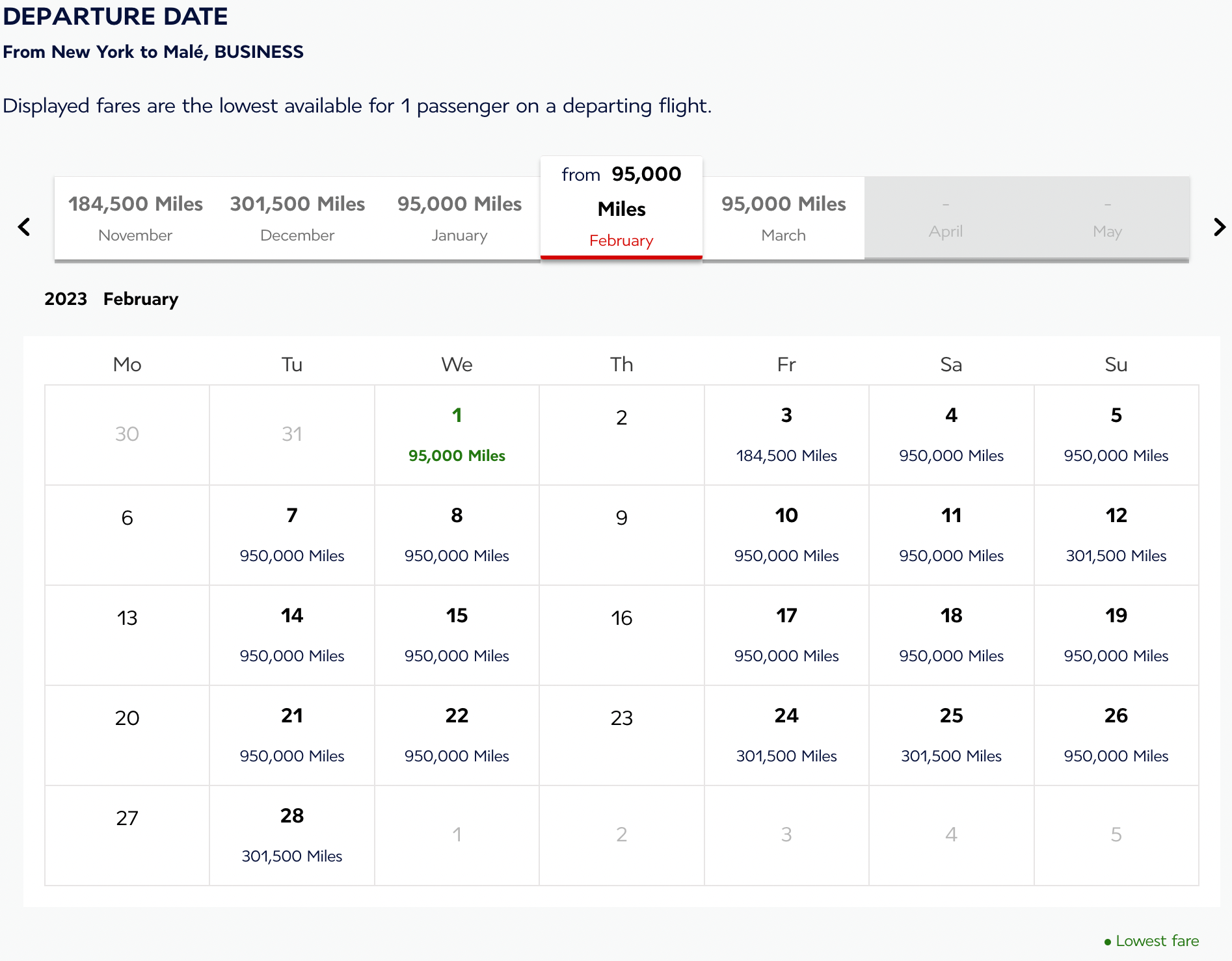Business class booking from JFK to MLE