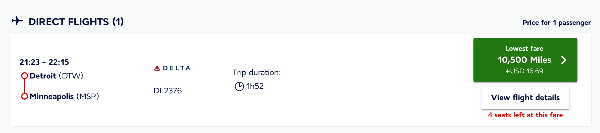 DTW to MSP Flying Blue award ticket