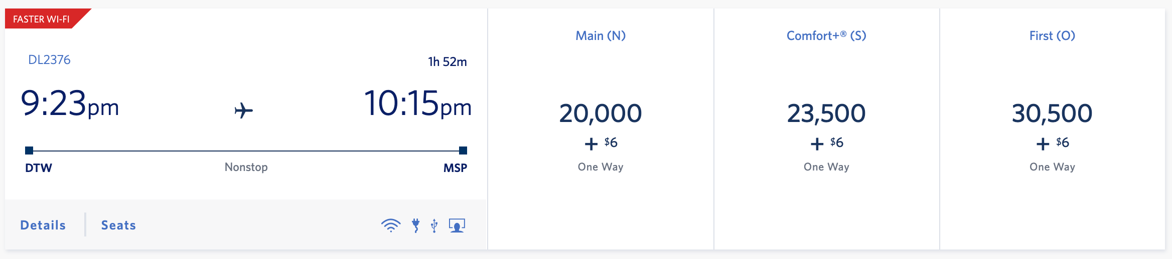 DTW to MSP SkyMiles award ticket