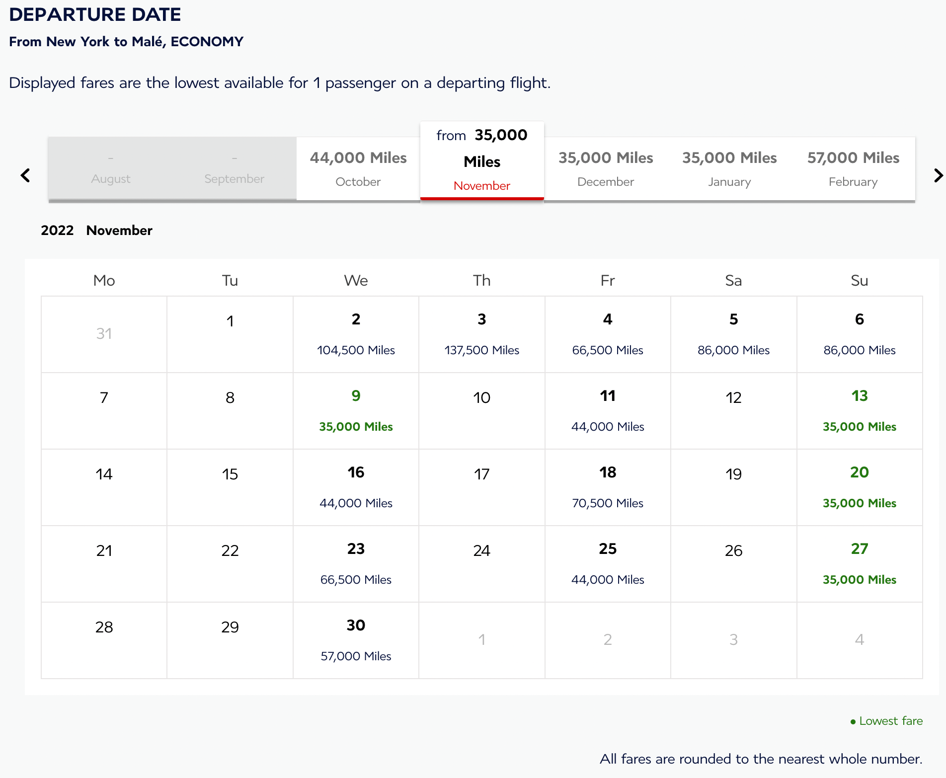 Economy class booking from JFK to MLE