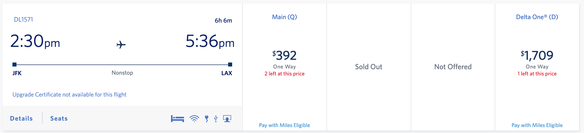 Last-minute JFK to LAX Delta ticket