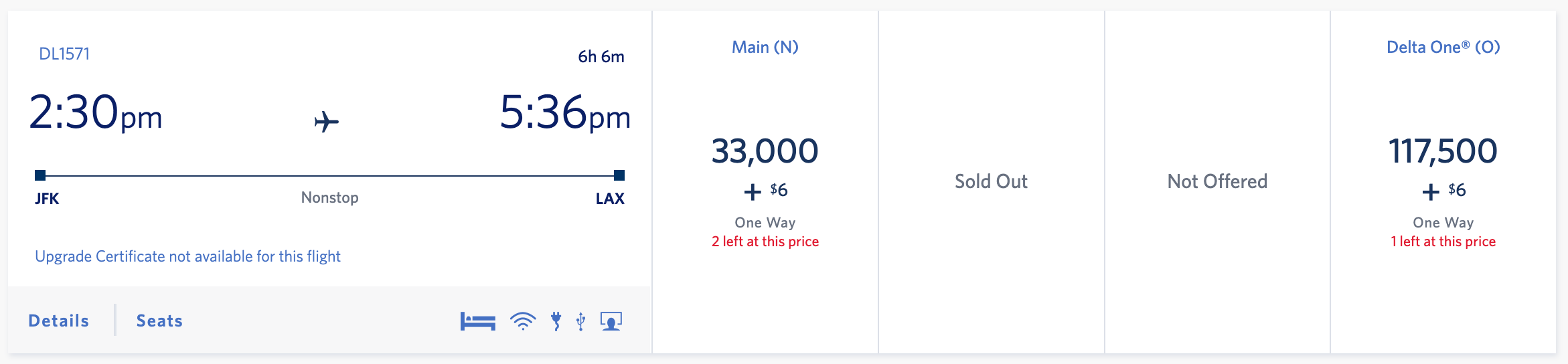 Last-minute JFK to LAX SkyMiles award