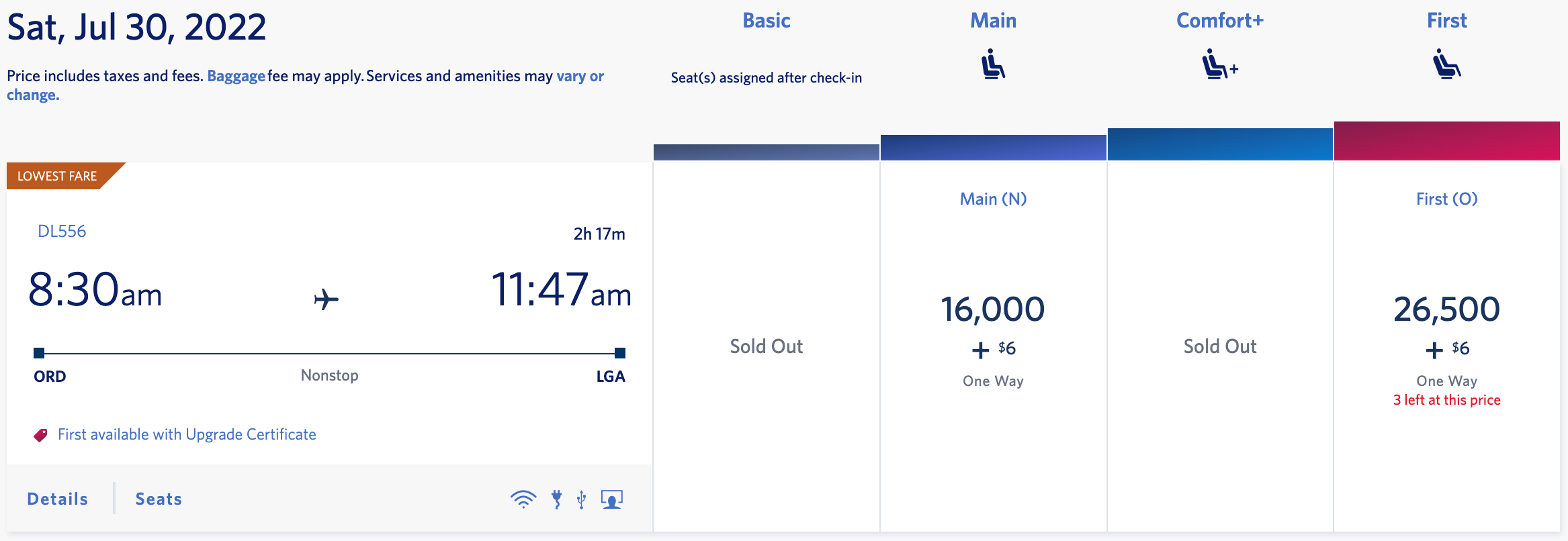 Last minute ORD to LGA award ticket