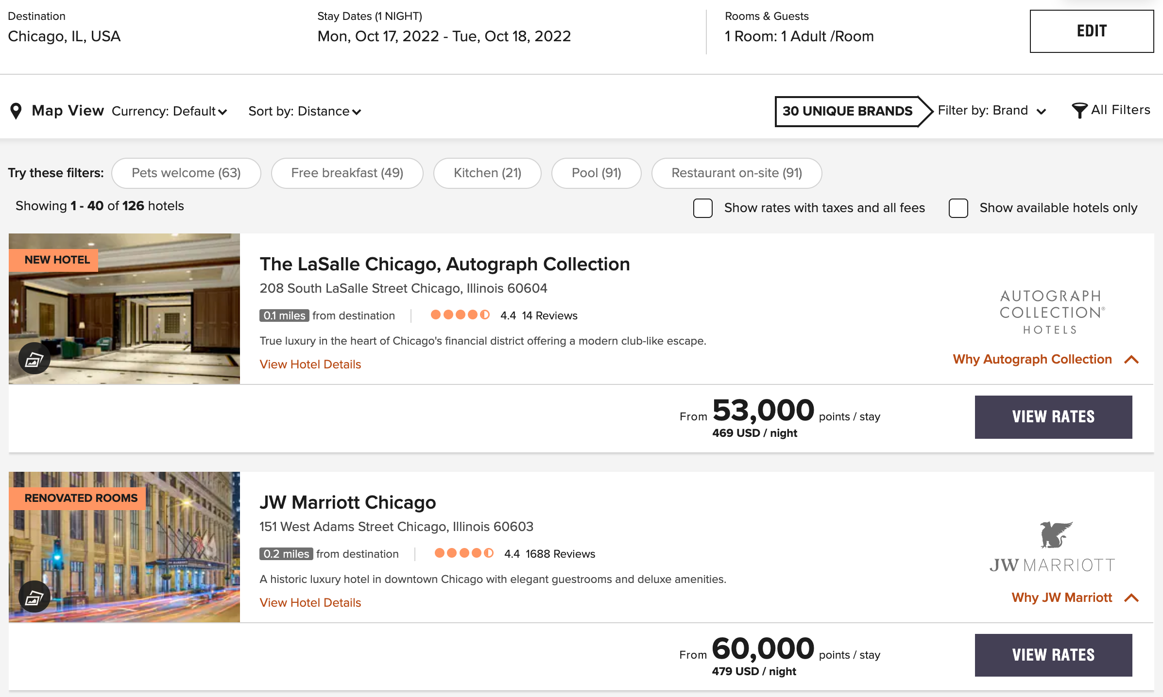Marriott search results for Chicago
