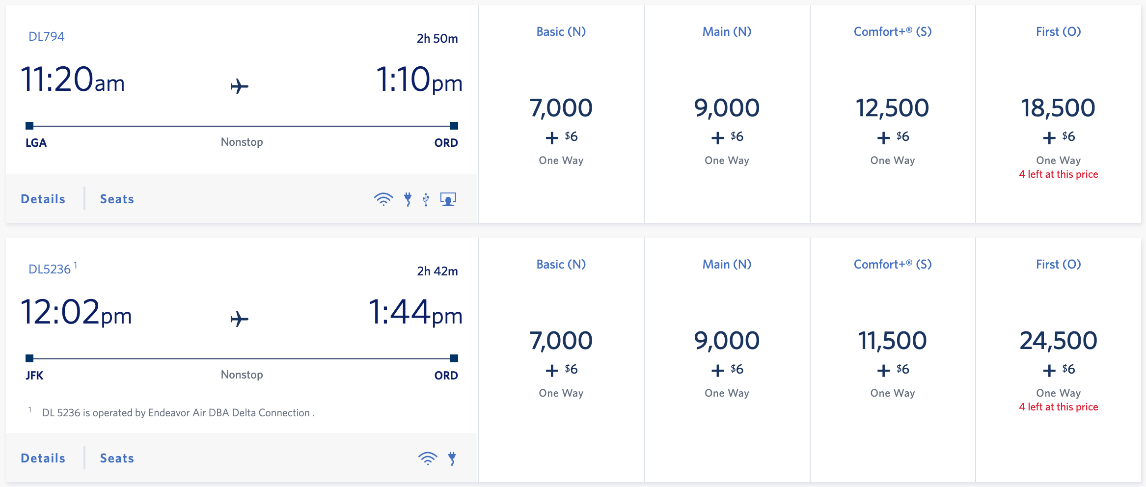 NYC to Chicago SkyMiles award pricing