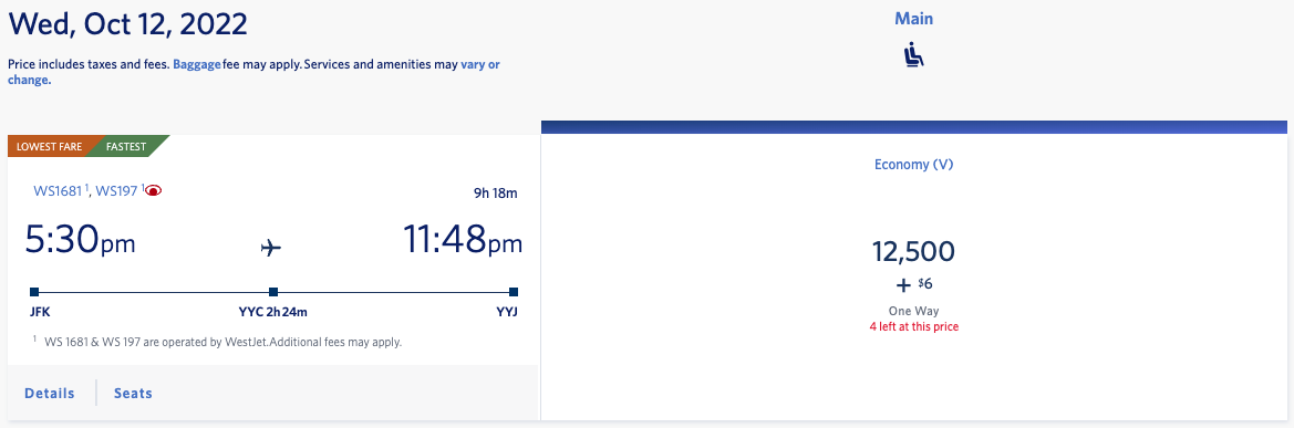 New York to Victoria award ticket on Delta's website
