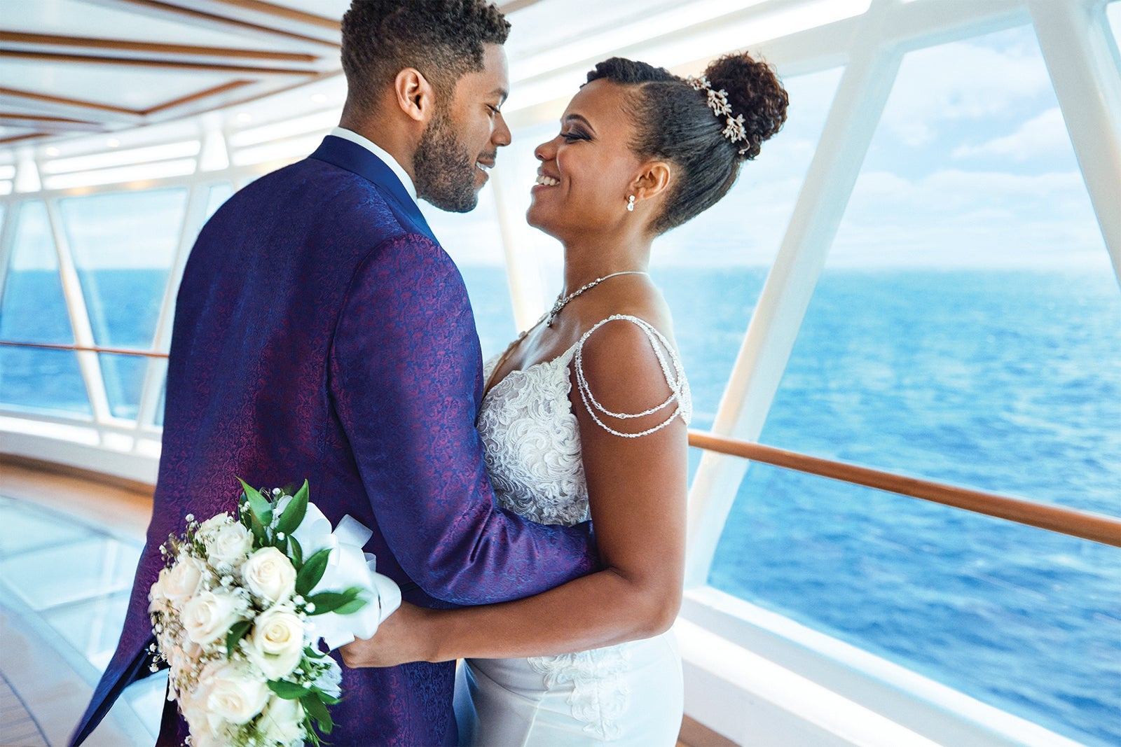 bride and groom on cruise ship