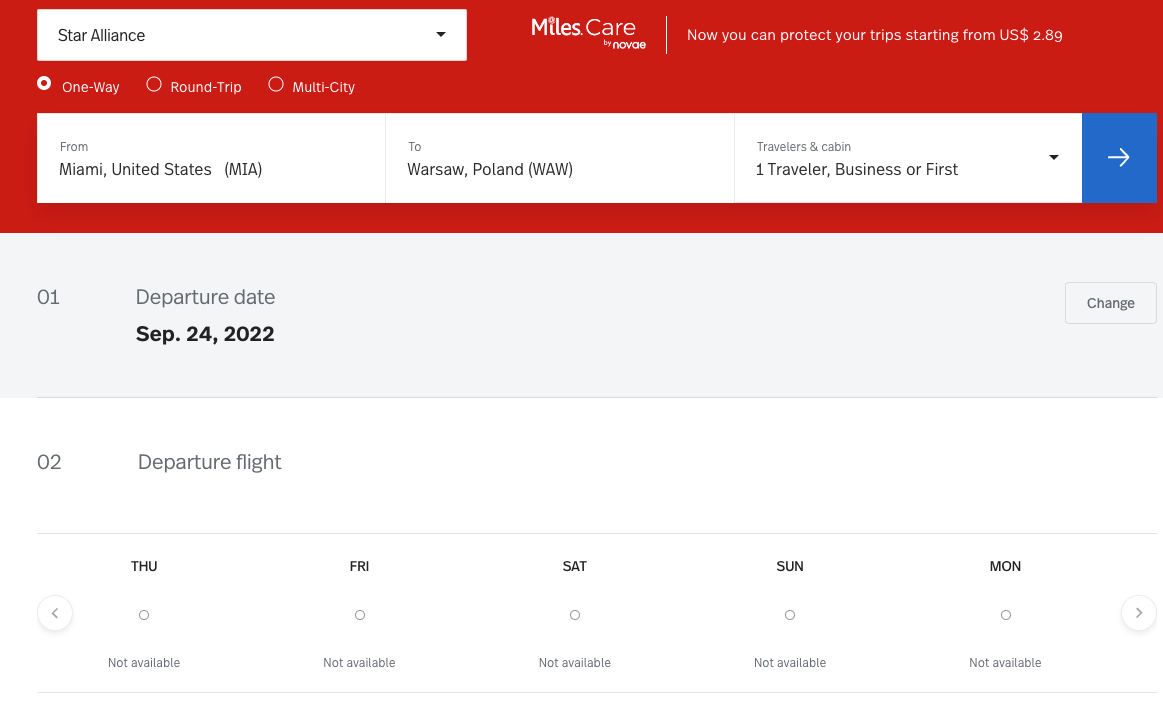 Search results on the LifeMiles website
