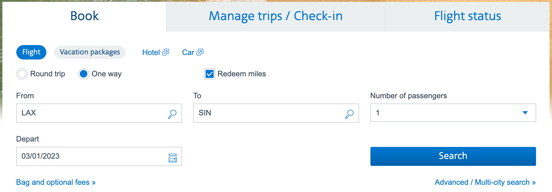 Searching on American's website